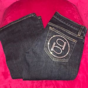 Bebe Swarovski crystal denim petite bootcut jeans
